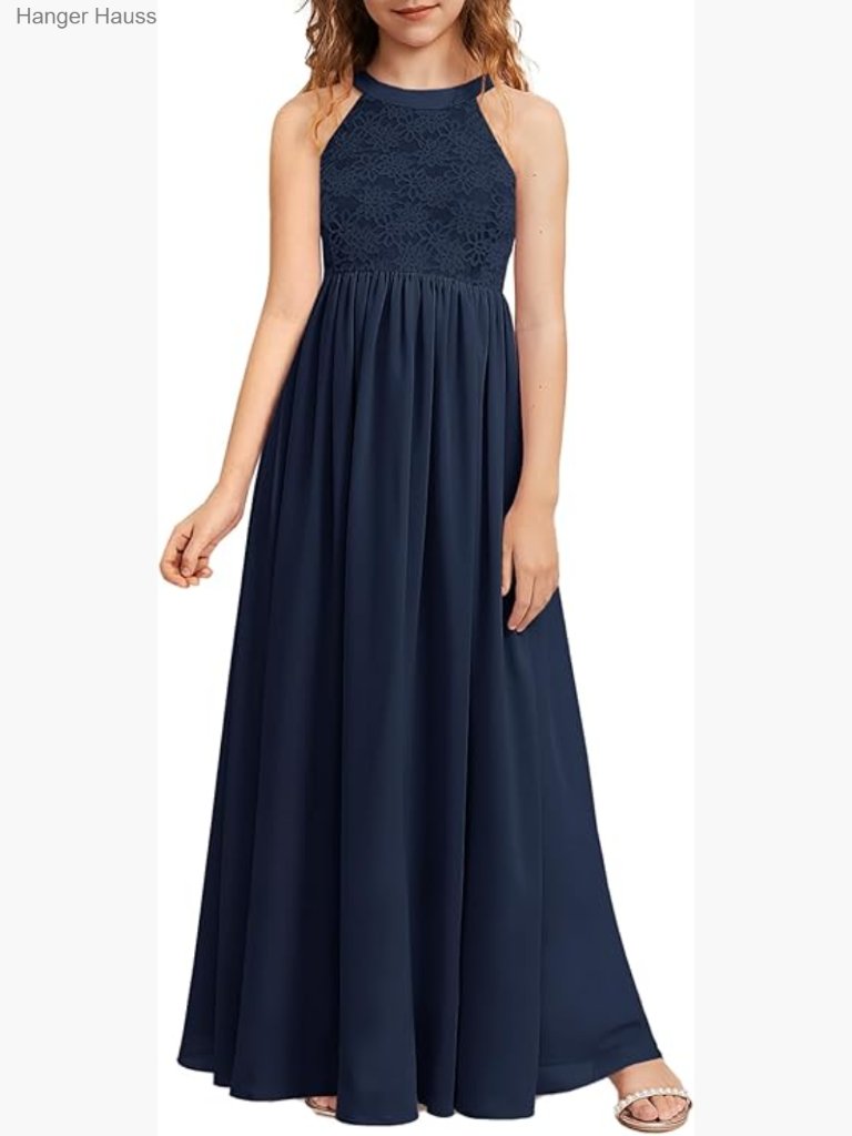 Girls Halter Lace Chiffon Maxi Dress A-Line Long Sleeveless Flower Girl